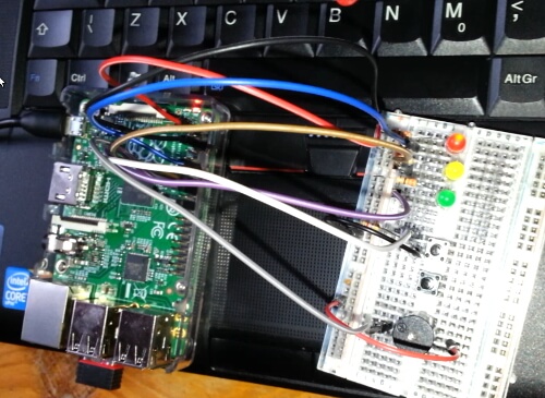 A picture of the Raspberry Pi with breadboard
